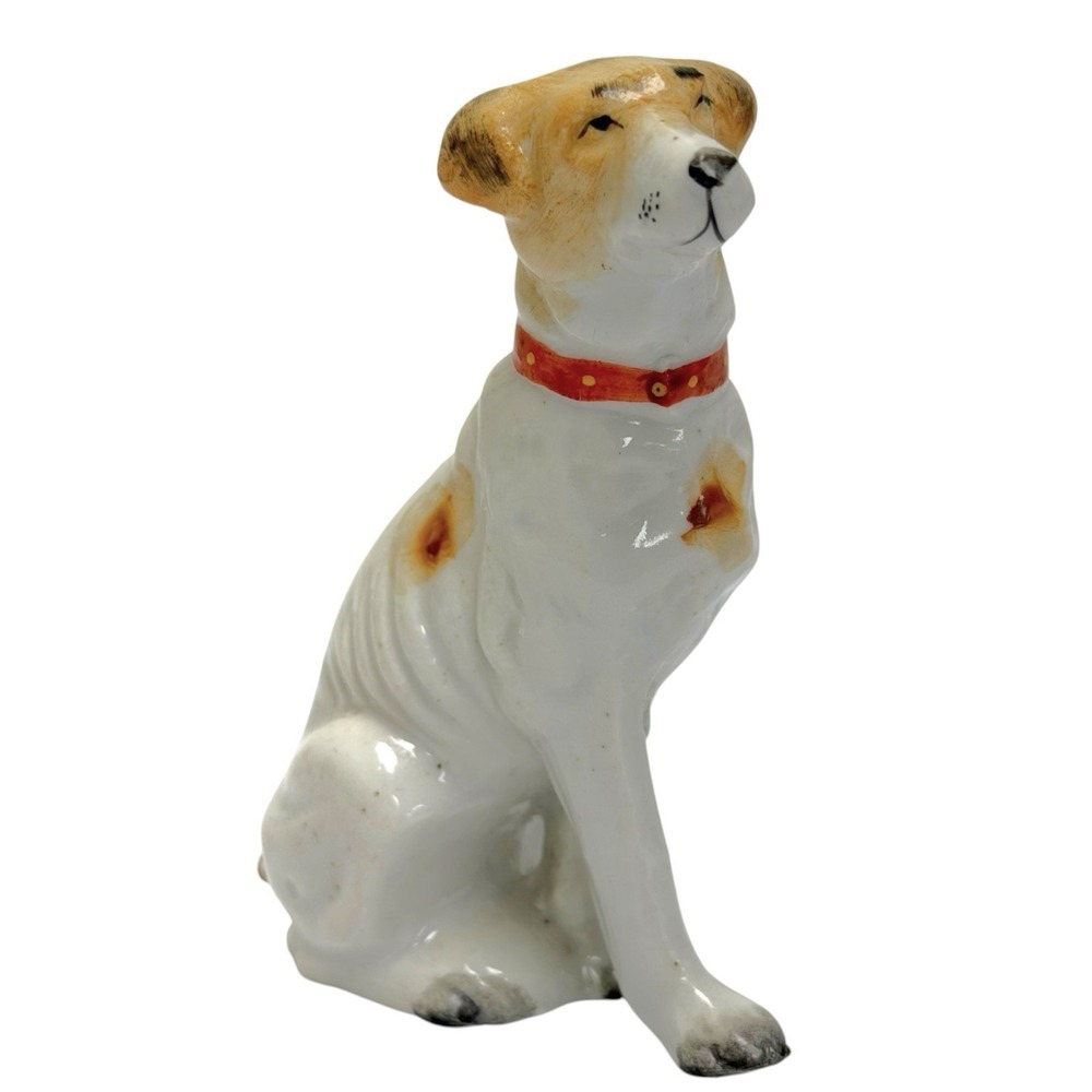 Vintage Ceramic Hound Dog Puppy White/Brown Figurine Made In Japan